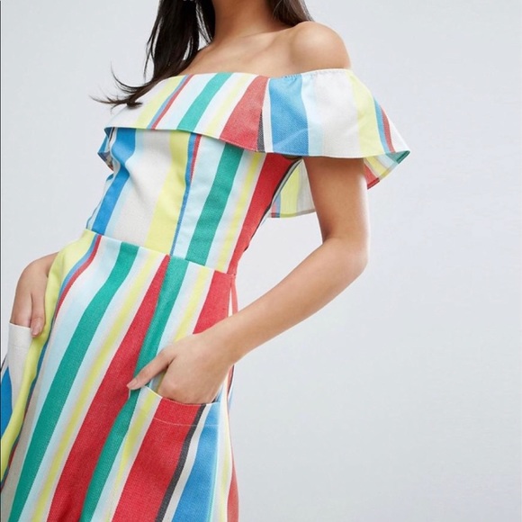 ASOS Dresses & Skirts - ASOS off the shoulder striped midi party dress